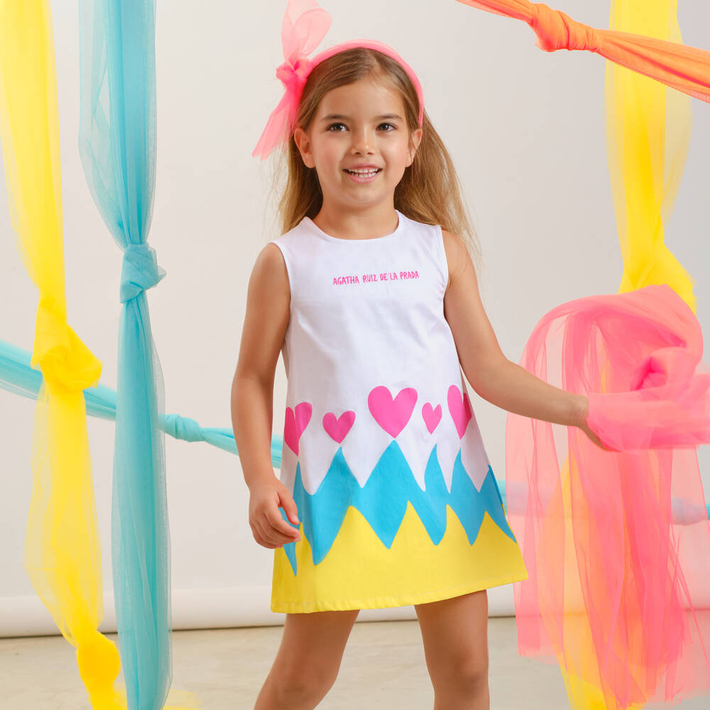 Agatha Ruiz de la Prada Girls White Cotton Heart Dress