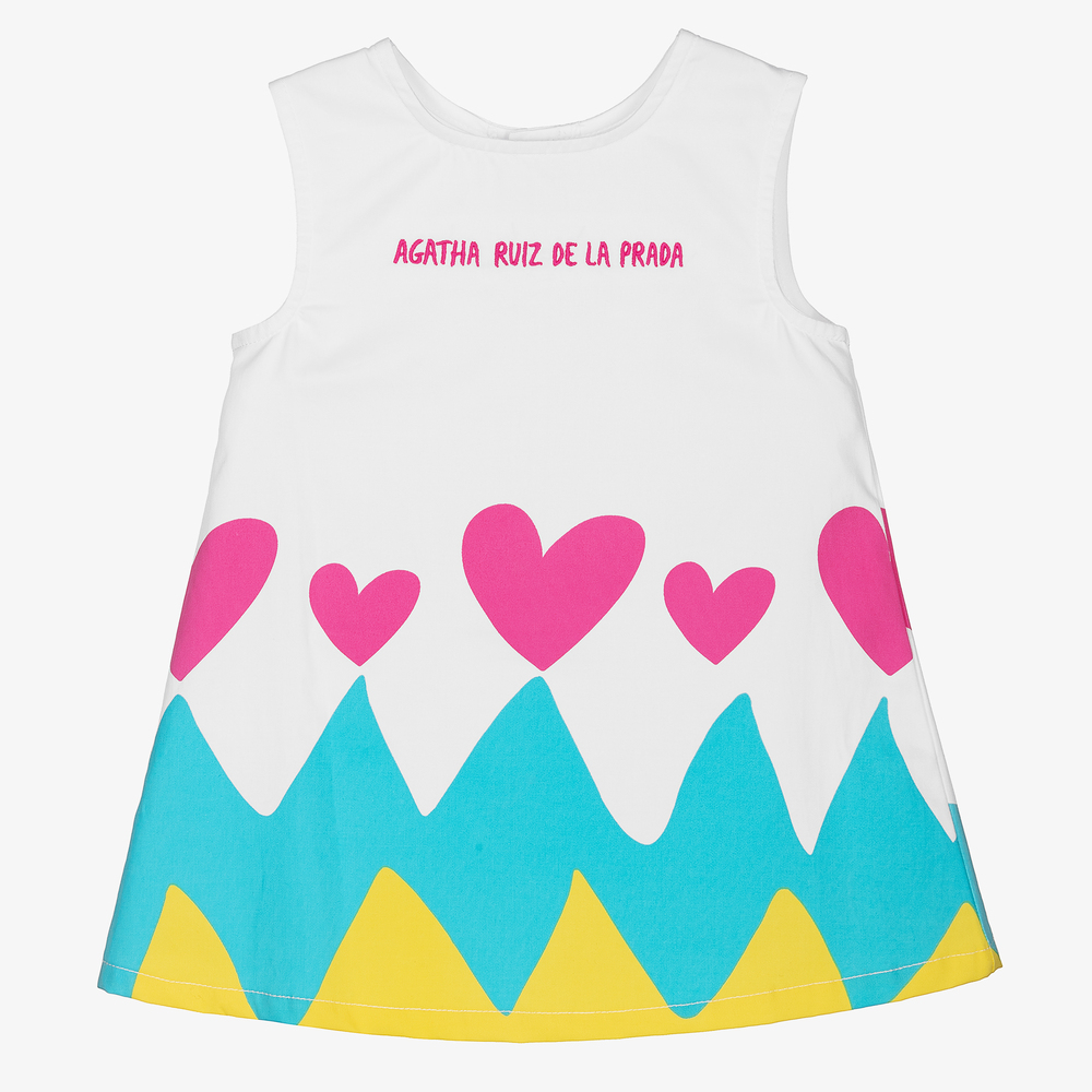 Agatha Ruiz de la Prada - Robe blanche en coton à cœurs Fille | Childrensalon