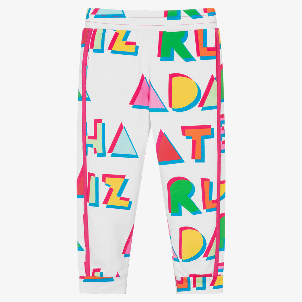 Agatha Ruiz de la Prada - Girls White Cotton Logo Joggers  | Childrensalon