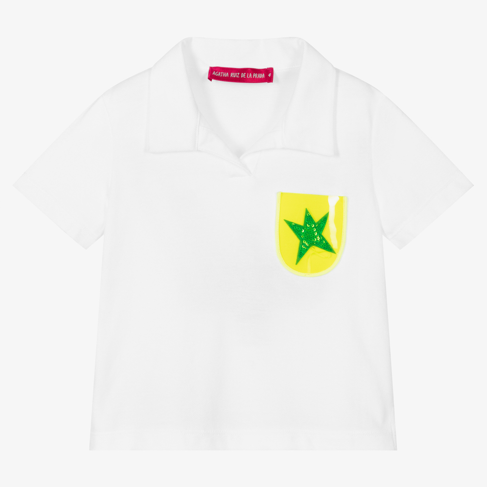 Agatha Ruiz de la Prada - Girls White Cotton Polo Shirt | Childrensalon