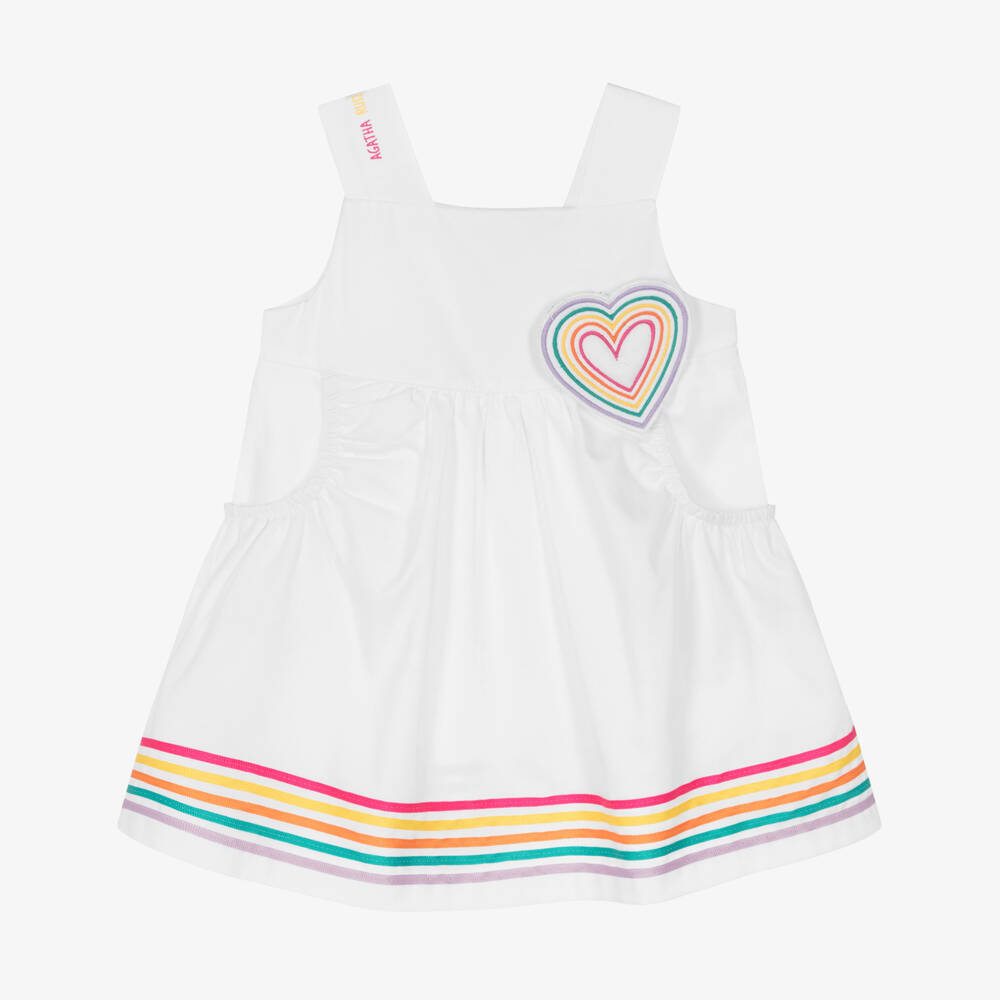 Agatha Ruiz de la Prada-فستان قطن بوبلين لون أبيض دون أكمام | Childrensalon Outlet