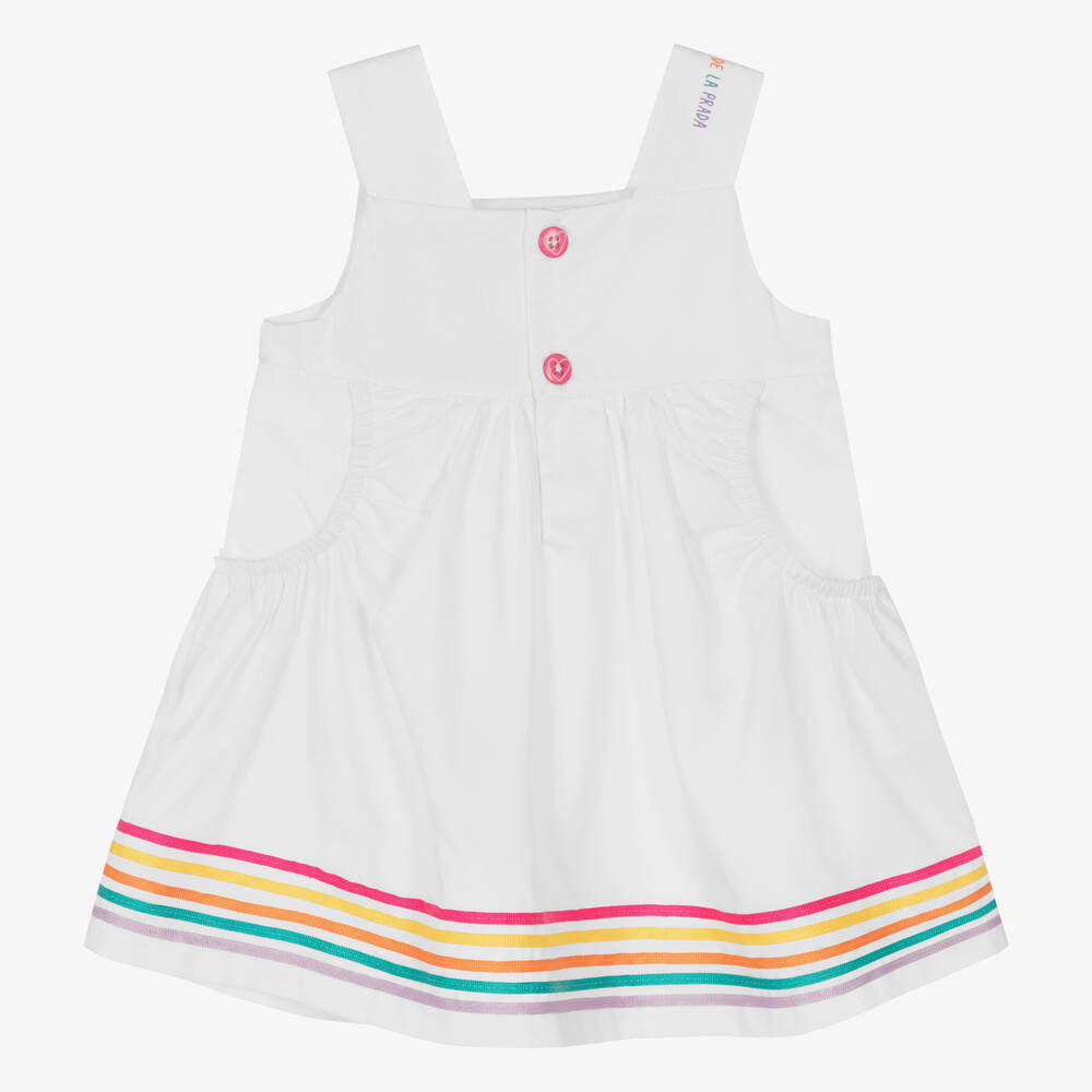 Agatha Ruiz de la Prada-فستان قطن بوبلين لون أبيض دون أكمام | Childrensalon Outlet