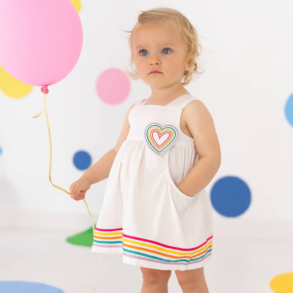 Agatha Ruiz de la Prada-فستان قطن بوبلين لون أبيض دون أكمام | Childrensalon Outlet