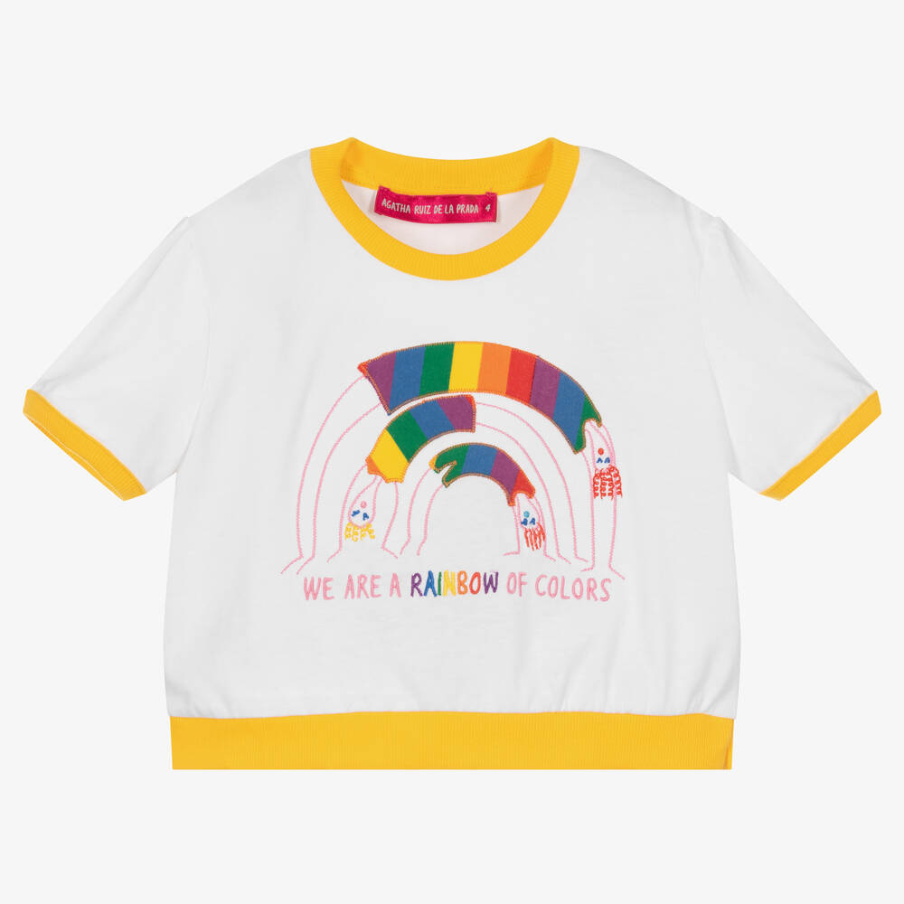 Agatha Ruiz de la Prada - Weißes Regenbogen-Baumwoll-T-Shirt | Childrensalon