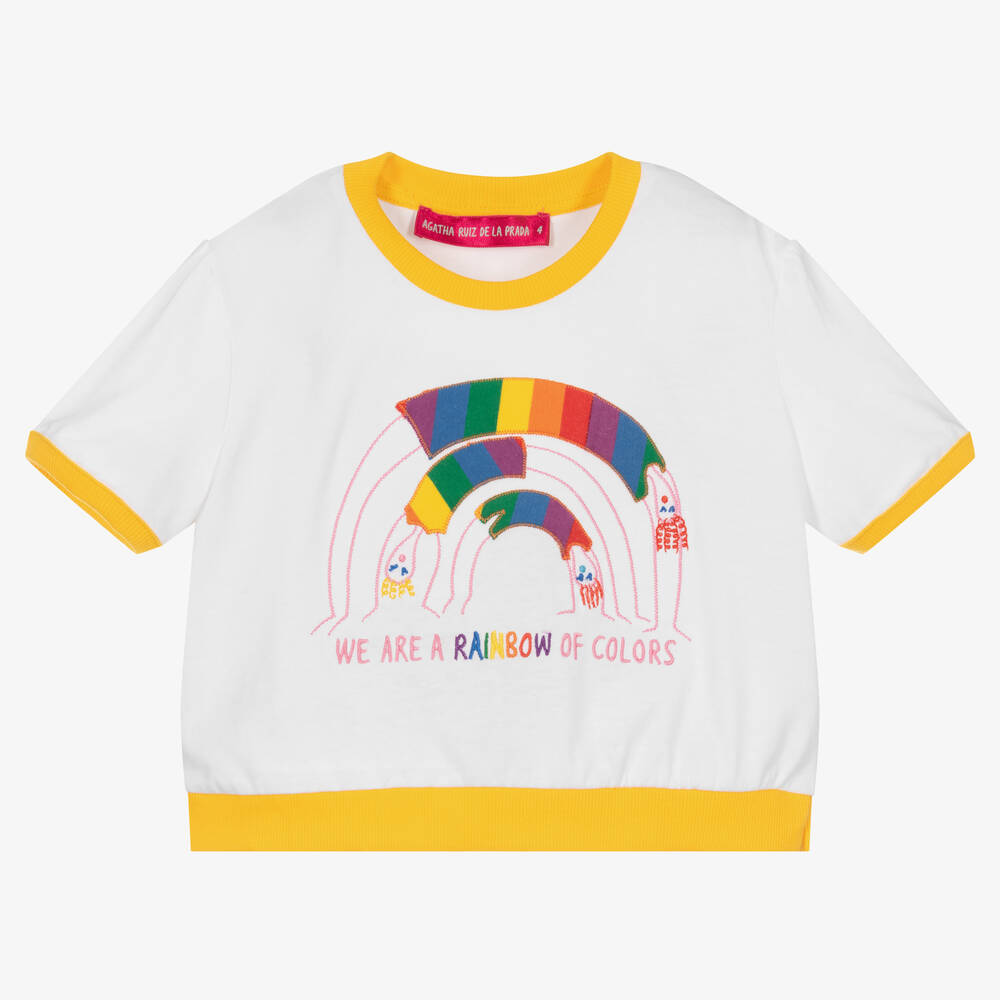 Agatha Ruiz de la Prada - T-shirt blanc en coton arc-en-ciel | Childrensalon