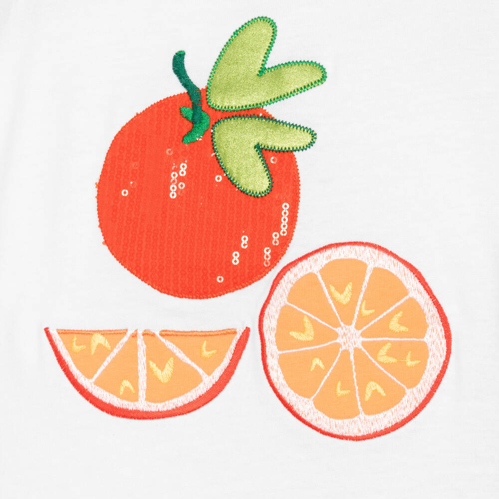 Agatha Ruiz de la Prada-Girls White Cotton Sequin Orange T-Shirt | Childrensalon Outlet