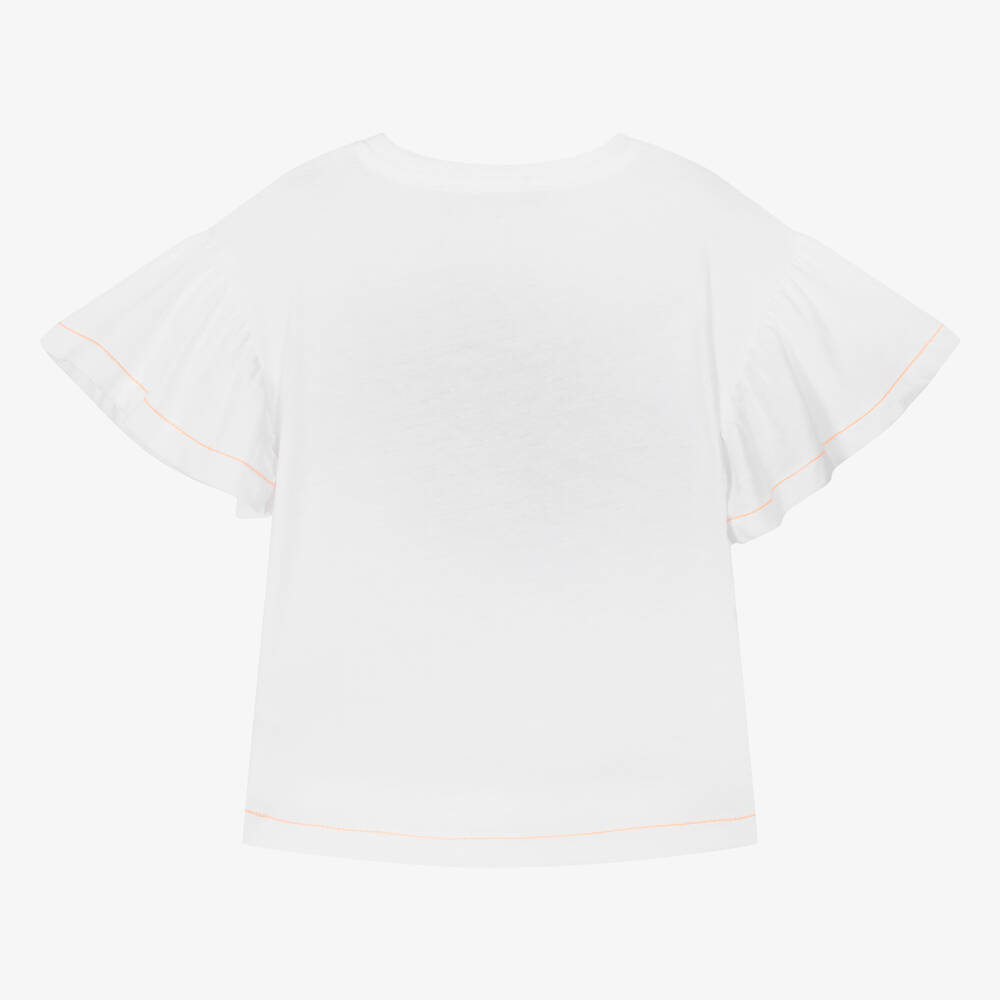 Agatha Ruiz de la Prada-Girls White Cotton Sequin Orange T-Shirt | Childrensalon Outlet