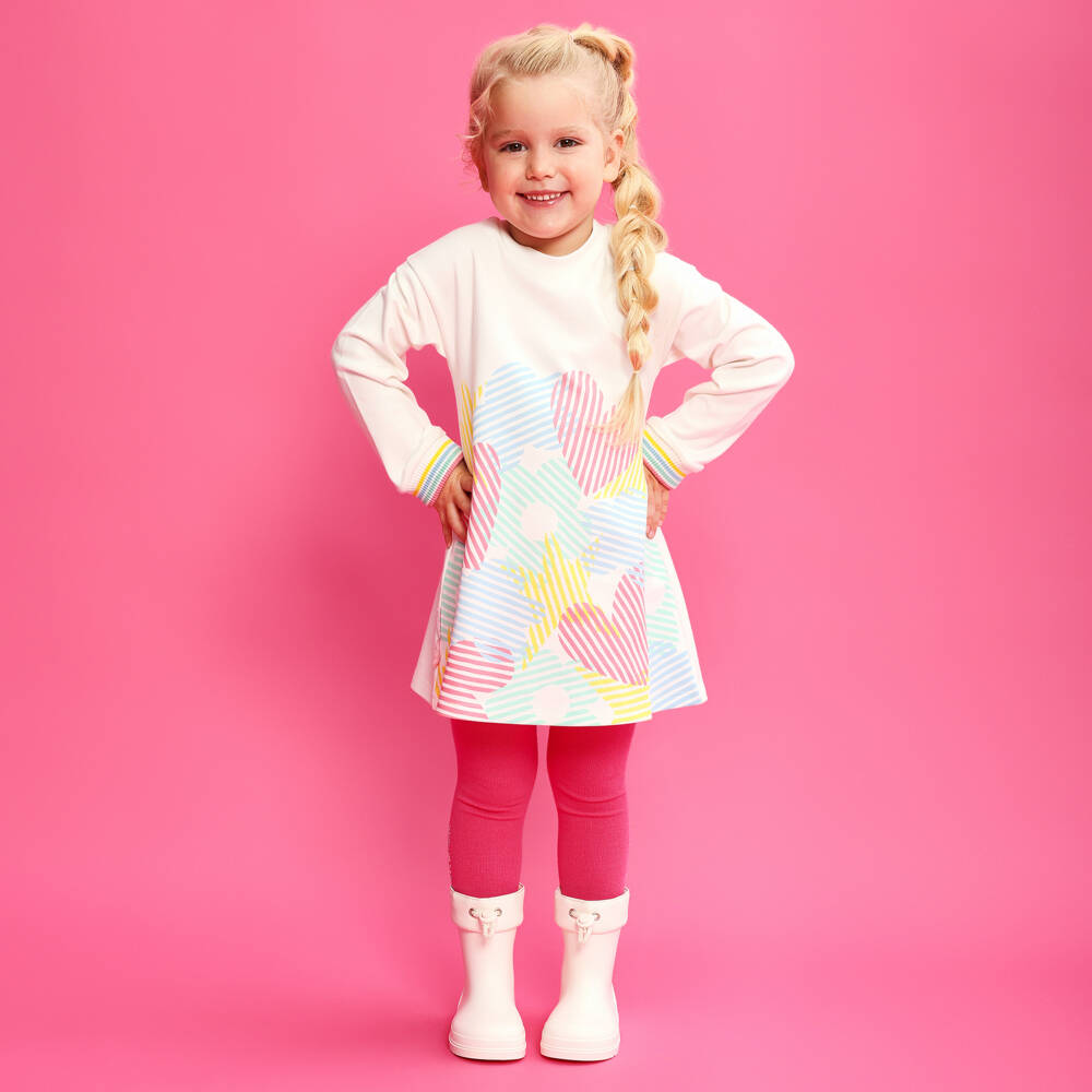 Agatha Ruiz de la Prada-Girls White Cotton Sweatshirt Dress & Pink Tights Set | Childrensalon Outlet