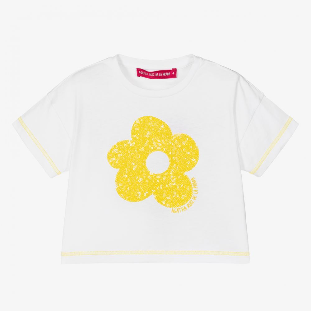 Agatha Ruiz de la Prada - Girls White Cotton T-Shirt | Childrensalon