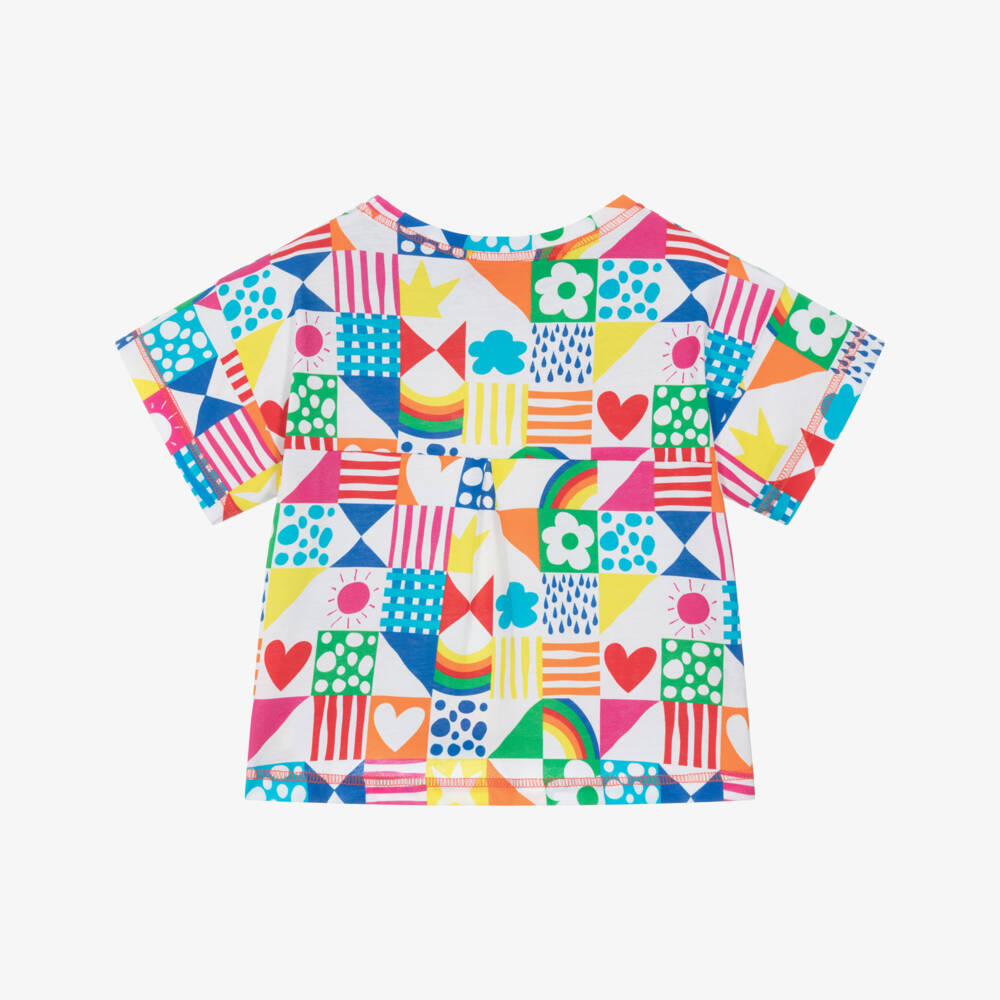 Agatha Ruiz de la Prada-Girls White Cotton T-Shirt with Colourful Print | Childrensalon Outlet