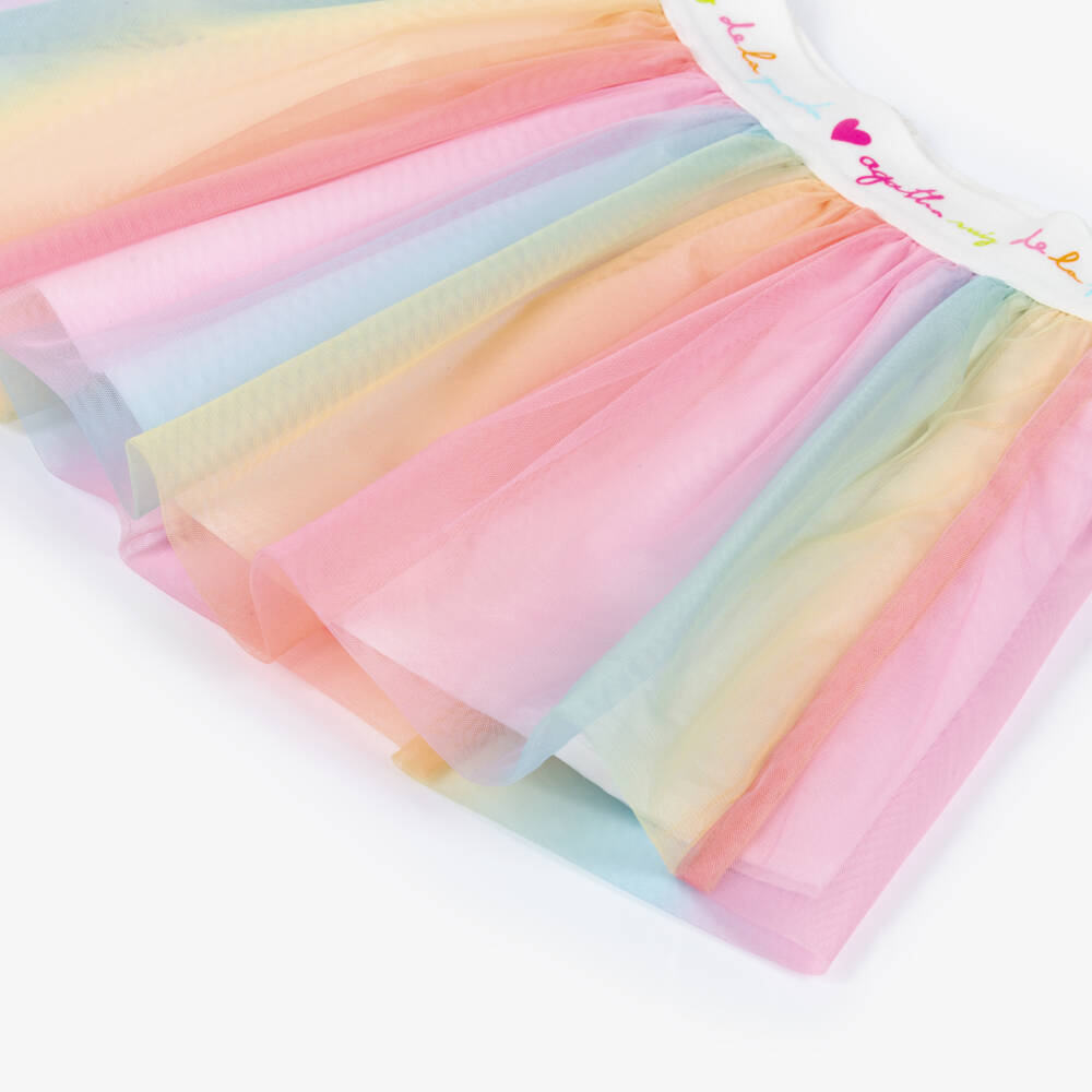 Agatha Ruiz de la Prada-Girls White Cotton Top & Rainbow Tulle Skirt Set | Childrensalon Outlet