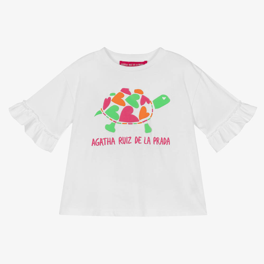 Agatha Ruiz de la Prada - Girls White Cotton Turtle T-Shirt | Childrensalon
