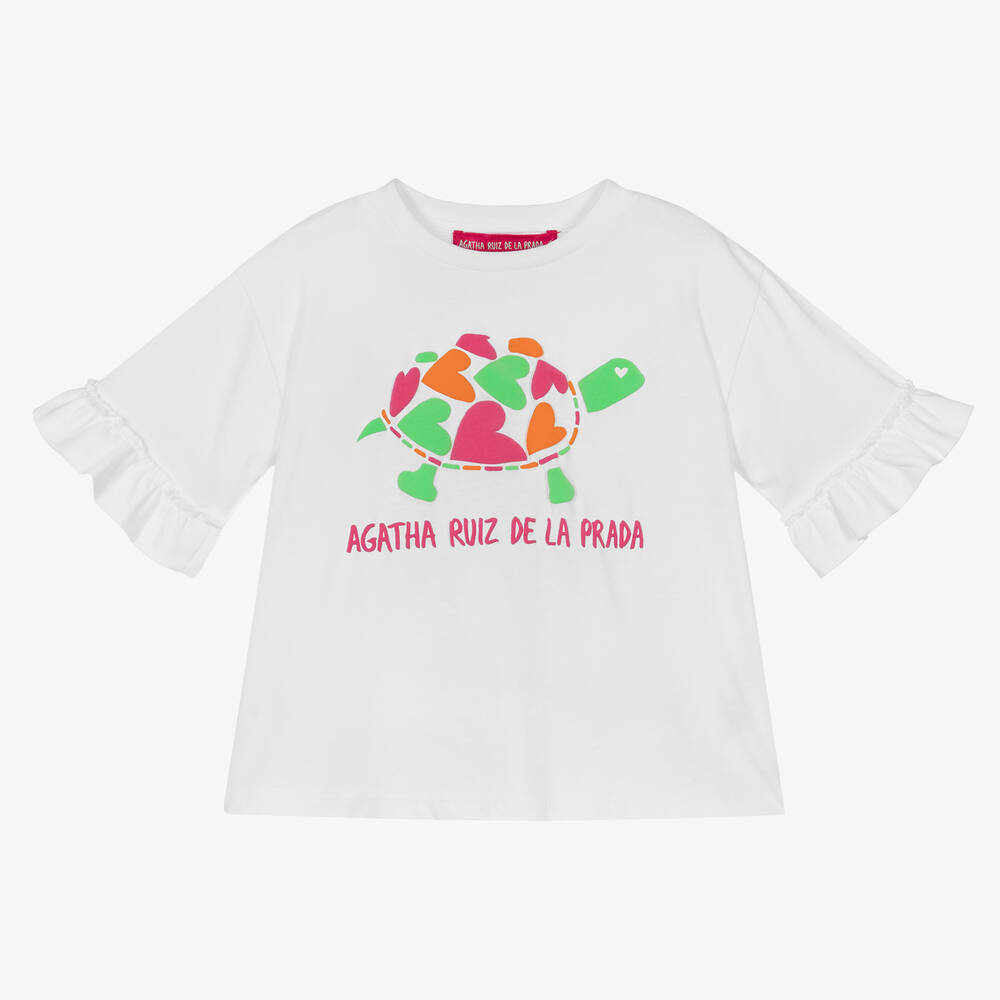 Agatha Ruiz de la Prada-Белая хлопковая футболка с черепахой | Childrensalon Outlet
