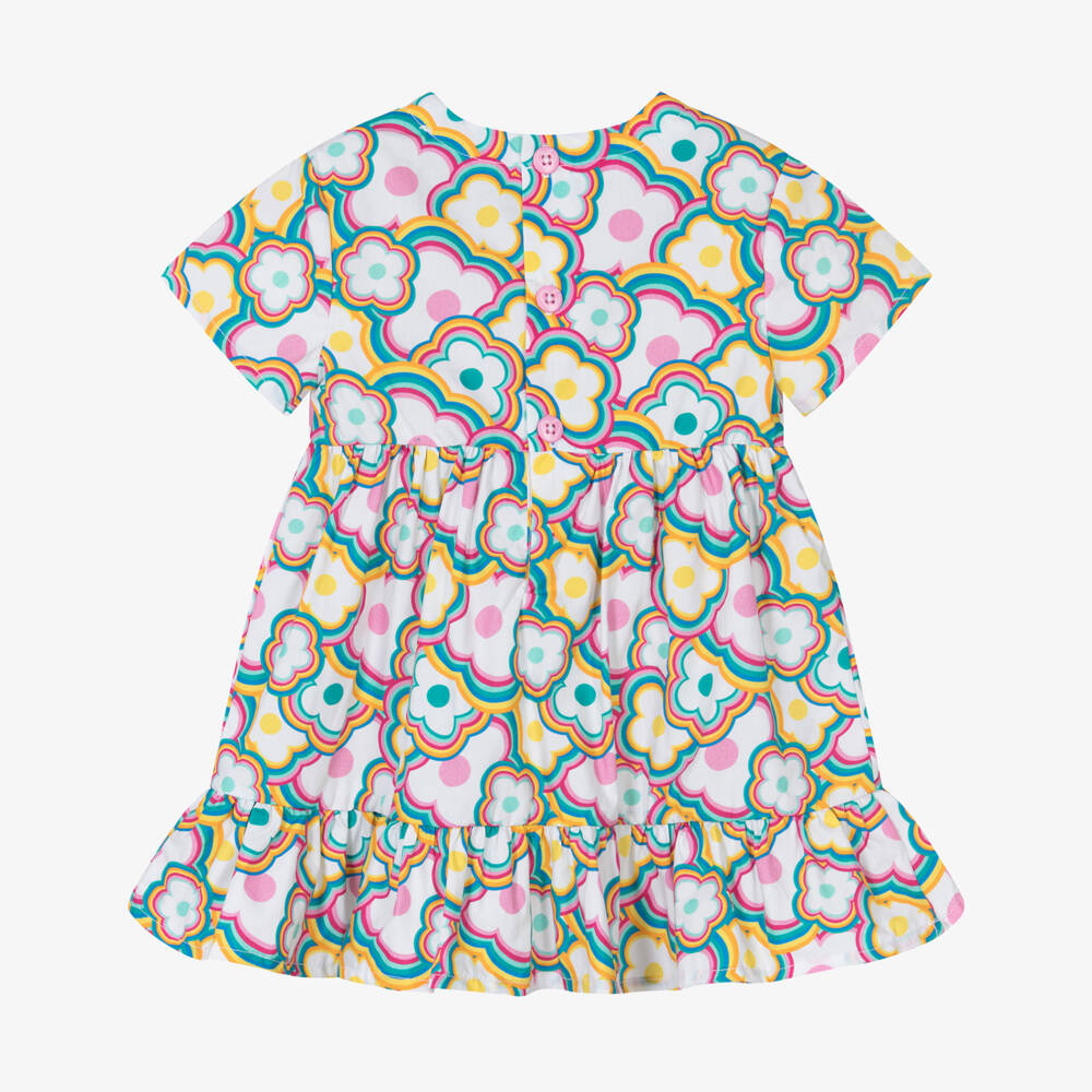 Agatha Ruiz de la Prada-فستان قطن بوبلين لون أبيض بطبعة ورود | Childrensalon Outlet