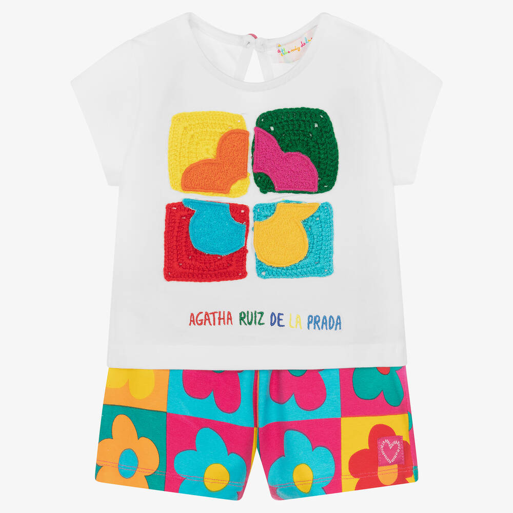 Agatha Ruiz de la Prada - Weißes geblümtes Top & Shorts Set | Childrensalon