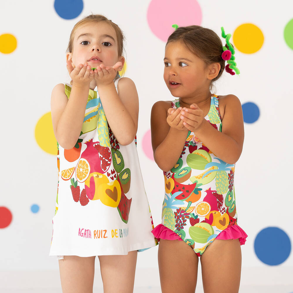 Agatha Ruiz de la Prada-Girls White Fruit Print Cotton Dress | Childrensalon Outlet