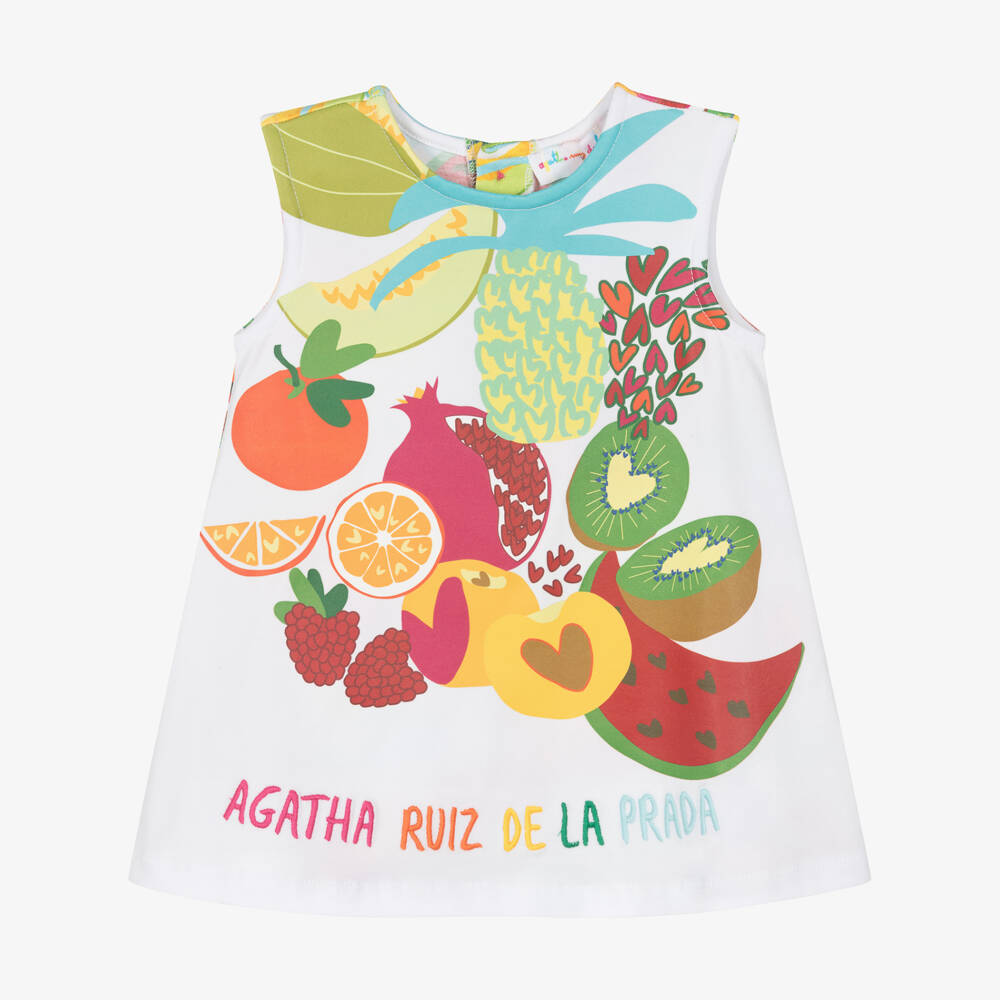 Agatha Ruiz de la Prada-Girls White Fruit Print Cotton Dress | Childrensalon Outlet