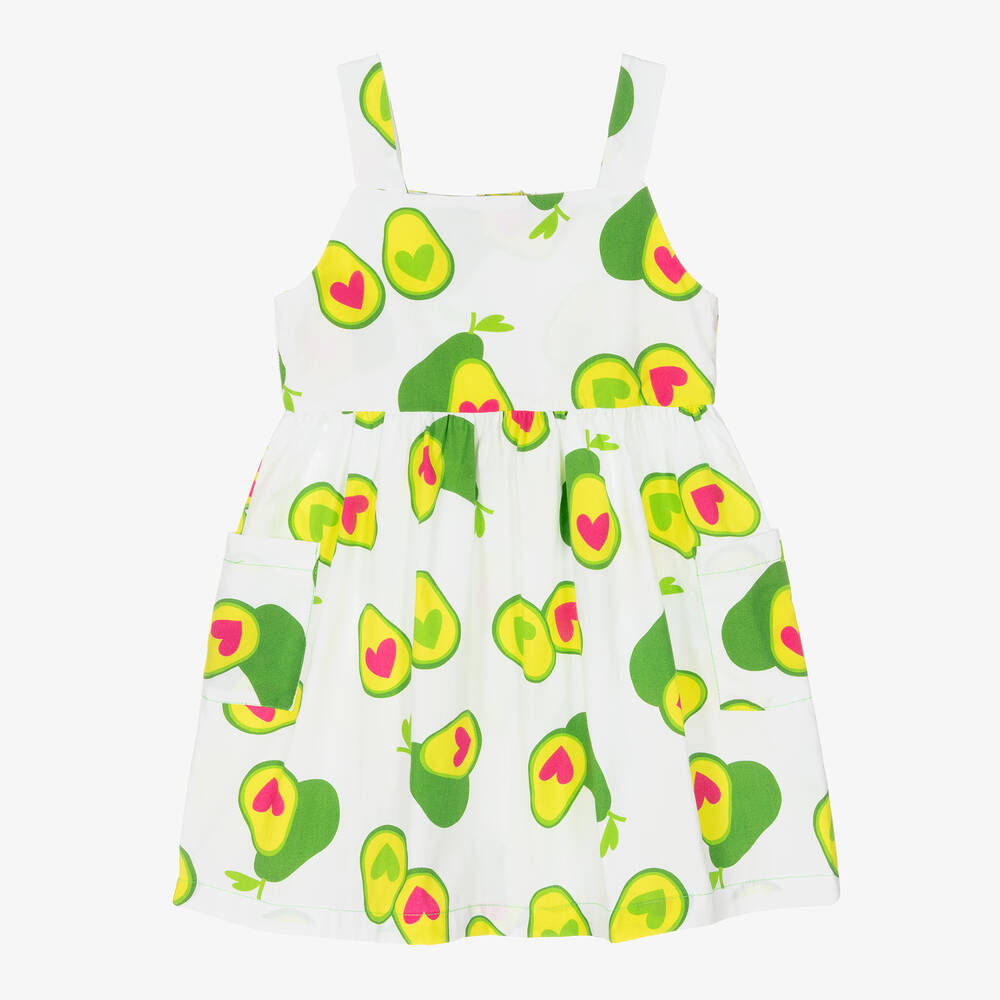 Agatha Ruiz de la Prada - Girls White & Green Avocado Cotton Dress  | Childrensalon