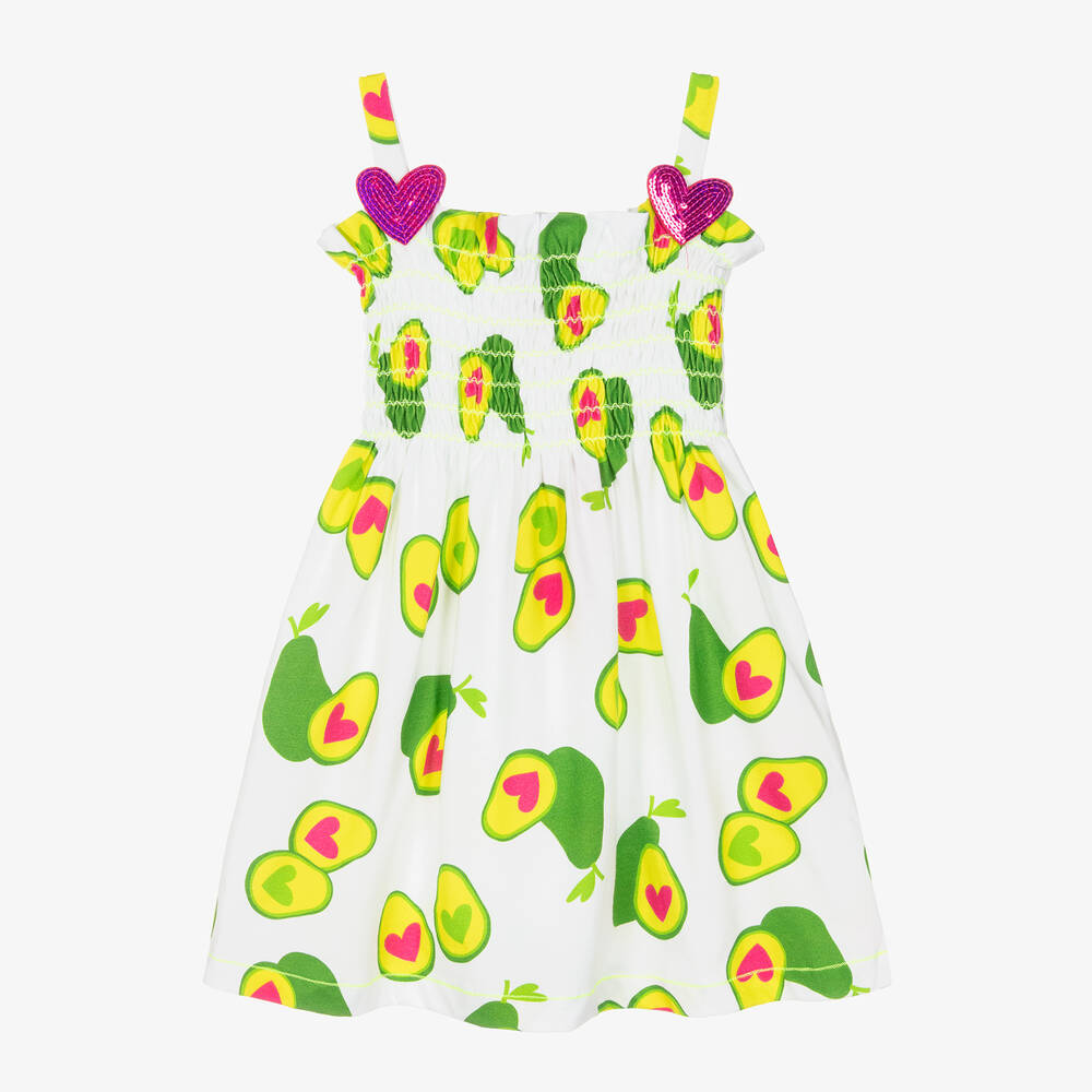 Agatha Ruiz de la Prada - Girls White & Green Avocado Jersey Dress  | Childrensalon