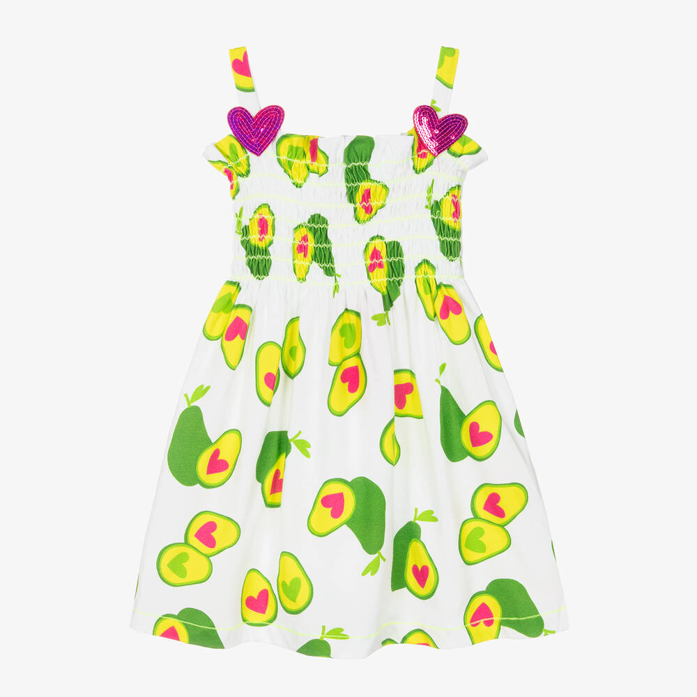 Girls White Green Avocado Jersey Dress