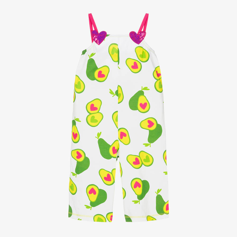 Agatha Ruiz de la Prada - Girls White & Green Avocado Jersey Jumpsuit | Childrensalon