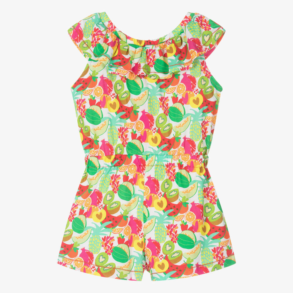 Agatha Ruiz de la Prada-Girls White & Green Cotton Fruit Playsuit | Childrensalon Outlet