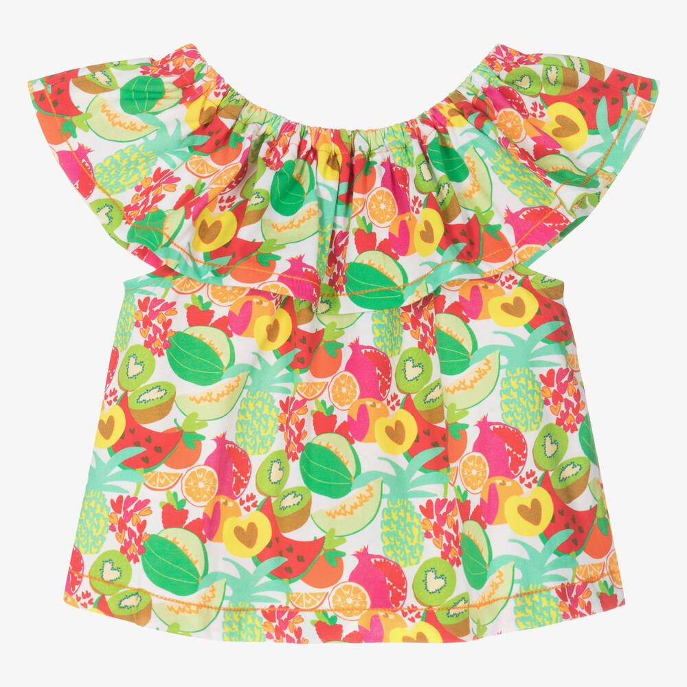 Agatha Ruiz de la Prada-توب بطبعة الفواكه قطن لون أبيض وأخضر للبنات | Childrensalon Outlet