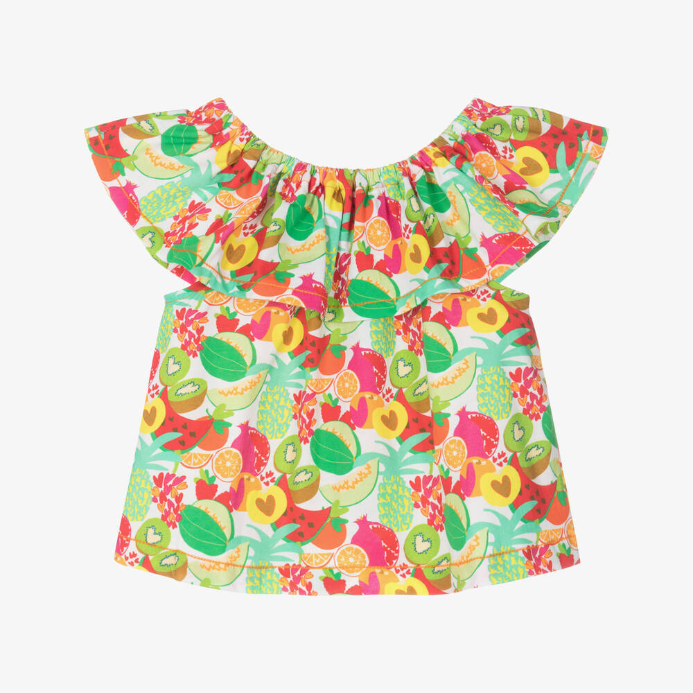 Agatha Ruiz de la Prada-توب بطبعة الفواكه قطن لون أبيض وأخضر للبنات | Childrensalon Outlet