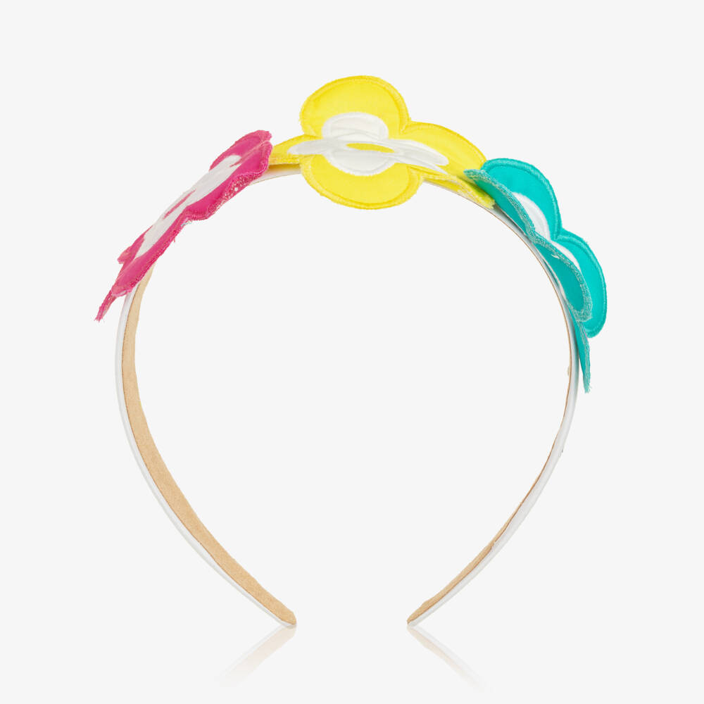 Agatha Ruiz de la Prada-Girls White Hairband with Multicolour 3D Flowers | Childrensalon Outlet