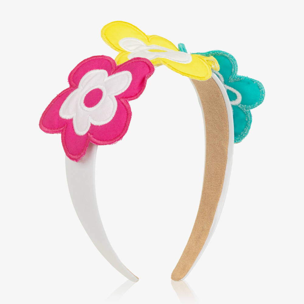 Agatha Ruiz de la Prada-Girls White Hairband with Multicolour 3D Flowers | Childrensalon Outlet