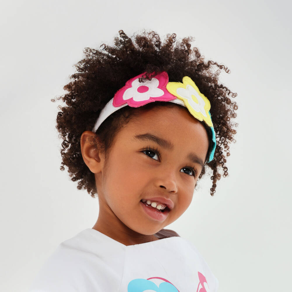 Agatha Ruiz de la Prada-Girls White Hairband with Multicolour 3D Flowers | Childrensalon Outlet