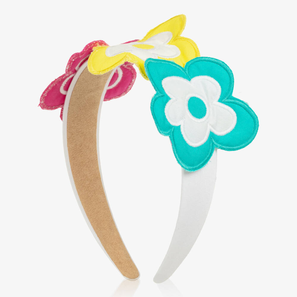 Agatha Ruiz de la Prada-Girls White Hairband with Multicolour 3D Flowers | Childrensalon Outlet