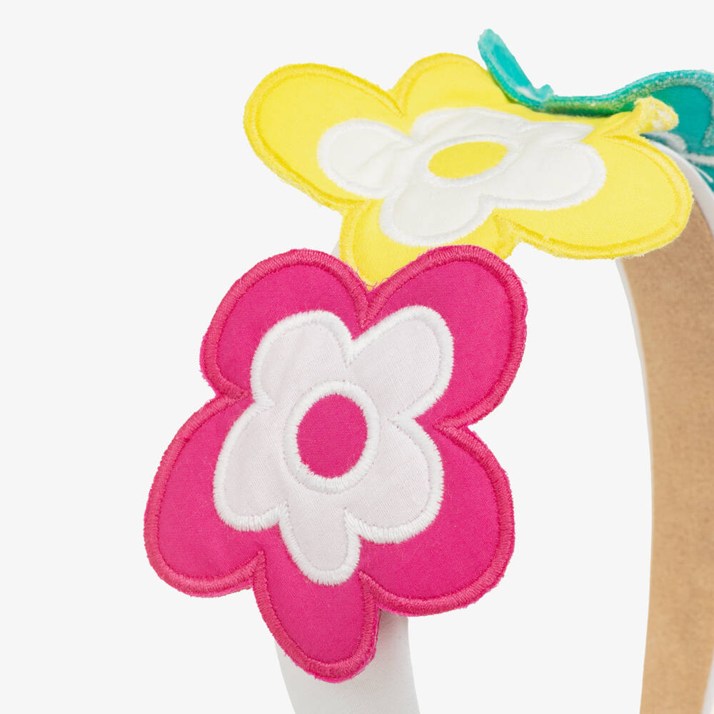 Agatha Ruiz de la Prada-Girls White Hairband with Multicolour 3D Flowers | Childrensalon Outlet