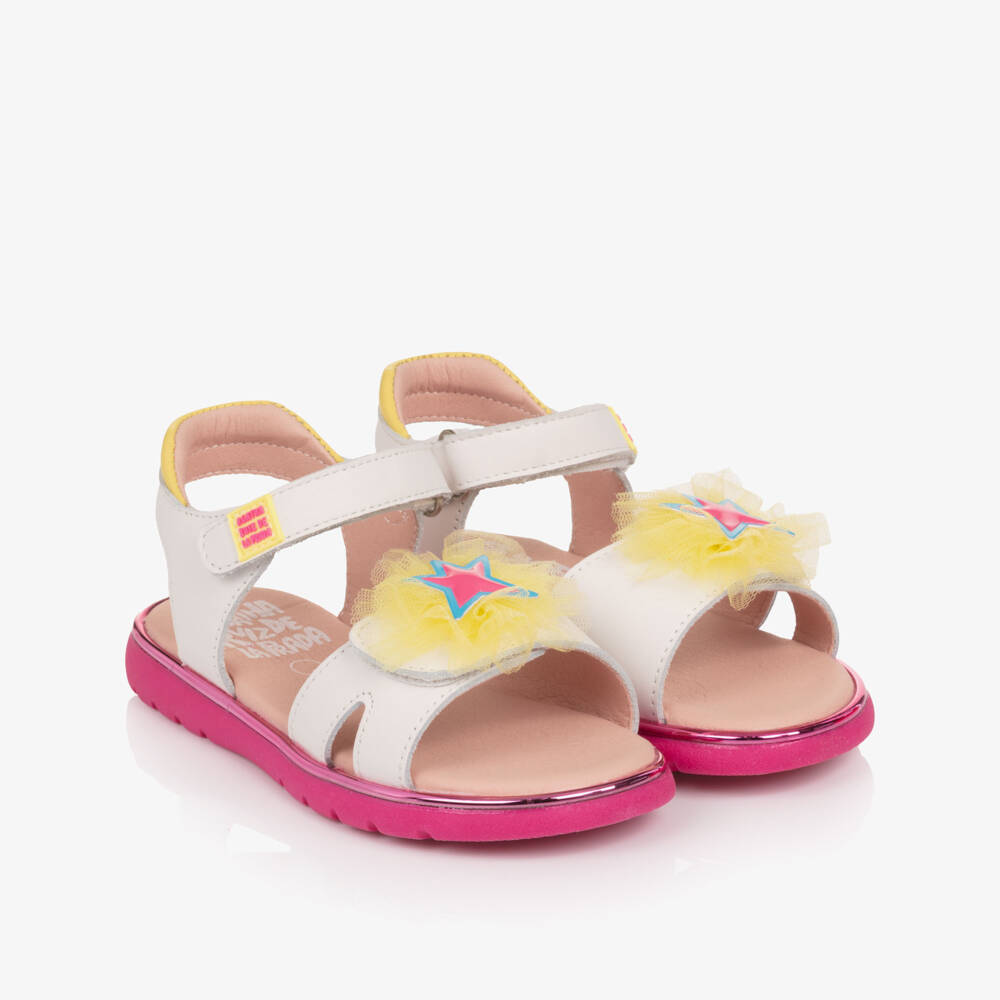 Agatha Ruiz de la Prada-Girls White Leather Velcro Sandals with Star Appliqué | Childrensalon Outlet