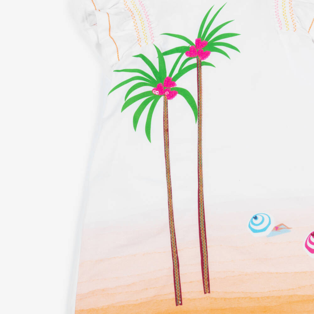 Agatha Ruiz de la Prada-Girls White & Orange Palm Tree Print Cotton Dress | Childrensalon Outlet
