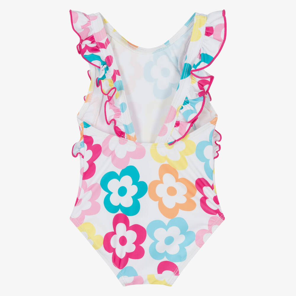 Agatha Ruiz de la Prada-Girls White, Pink & Blue Swimsuit with Flower Print | Childrensalon Outlet