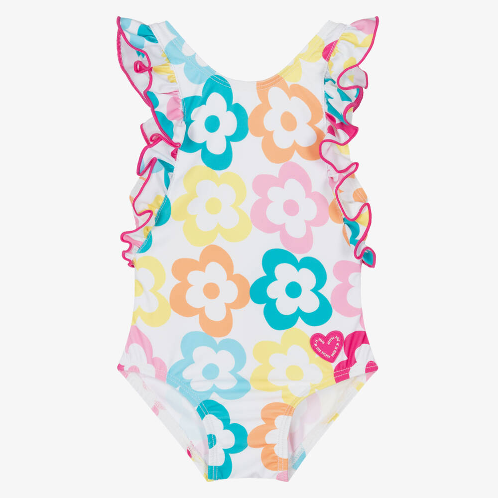 Agatha Ruiz de la Prada-Girls White, Pink & Blue Swimsuit with Flower Print | Childrensalon Outlet