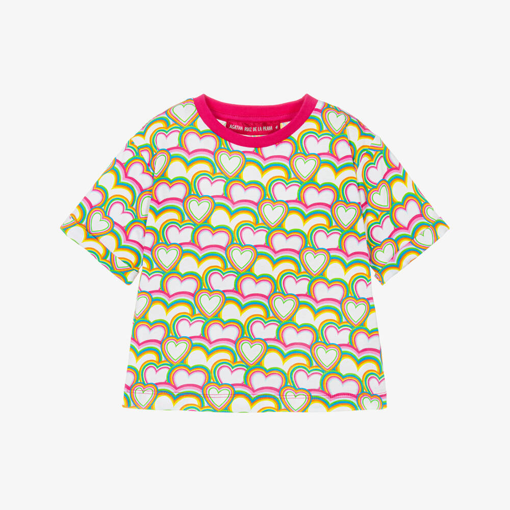 Agatha Ruiz de la Prada-Girls White & Pink Cotton Heart T-Shirt | Childrensalon Outlet