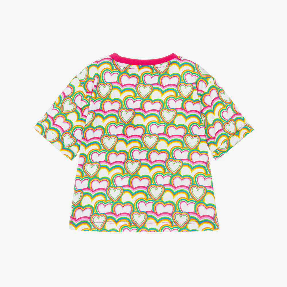 Agatha Ruiz de la Prada-تيشيرت بطبعة قلوب قطن لون أبيض وزهري للبنات | Childrensalon Outlet