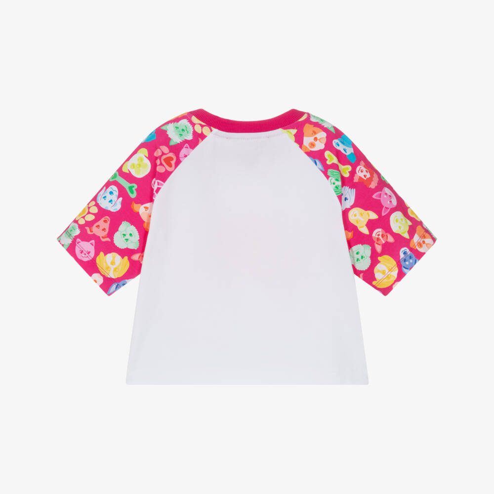 Agatha Ruiz de la Prada-Girls White & Pink Cotton T-Shirt with Dog Print | Childrensalon Outlet