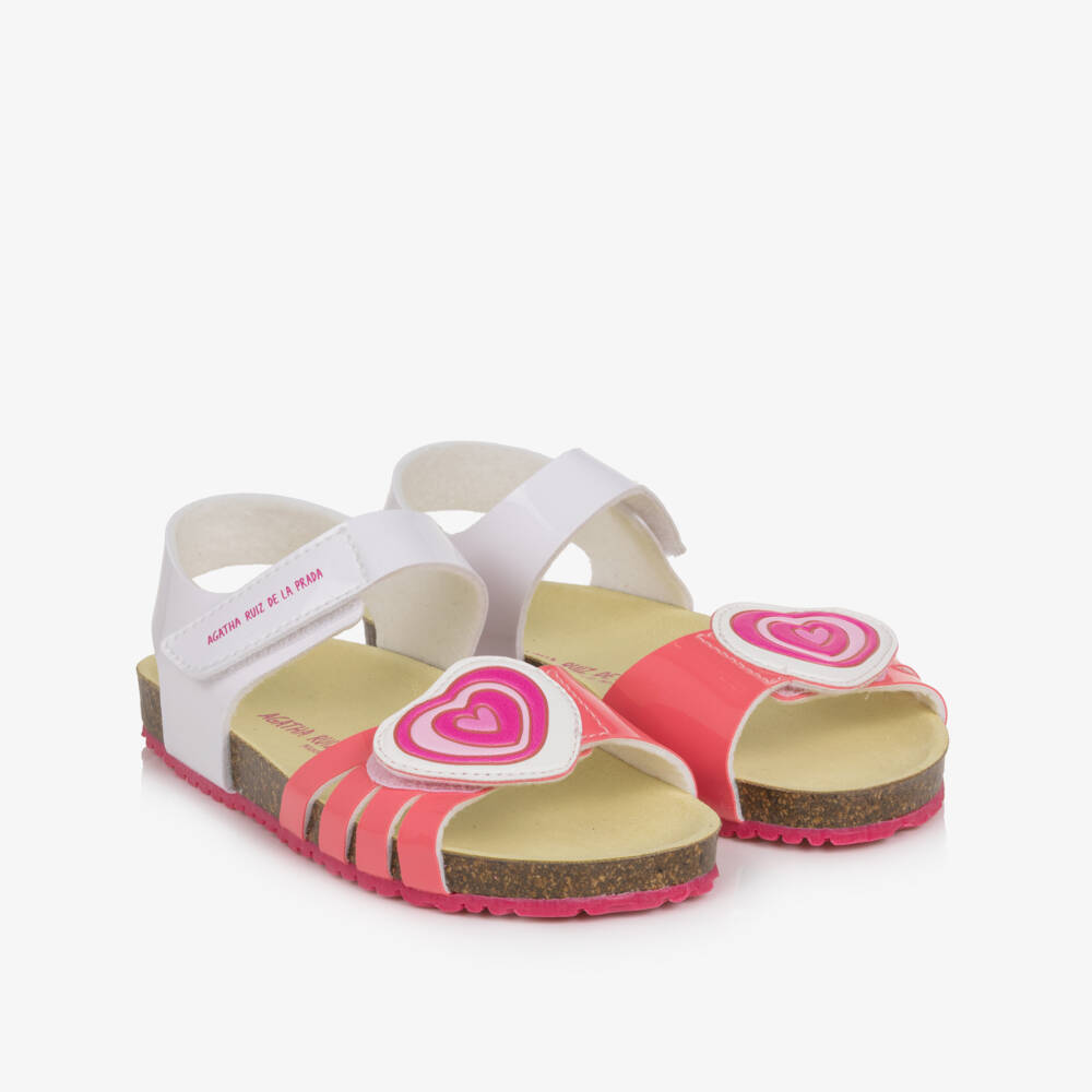 Agatha Ruiz de la Prada-Girls White & Pink Faux Leather Heart Sandals | Childrensalon Outlet