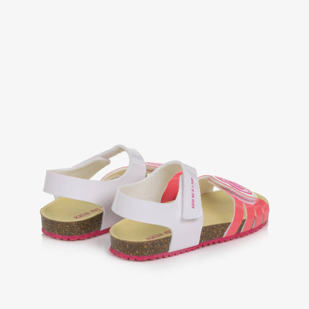 Agatha Ruiz de la Prada-Girls White & Pink Faux Leather Heart Sandals | Childrensalon Outlet