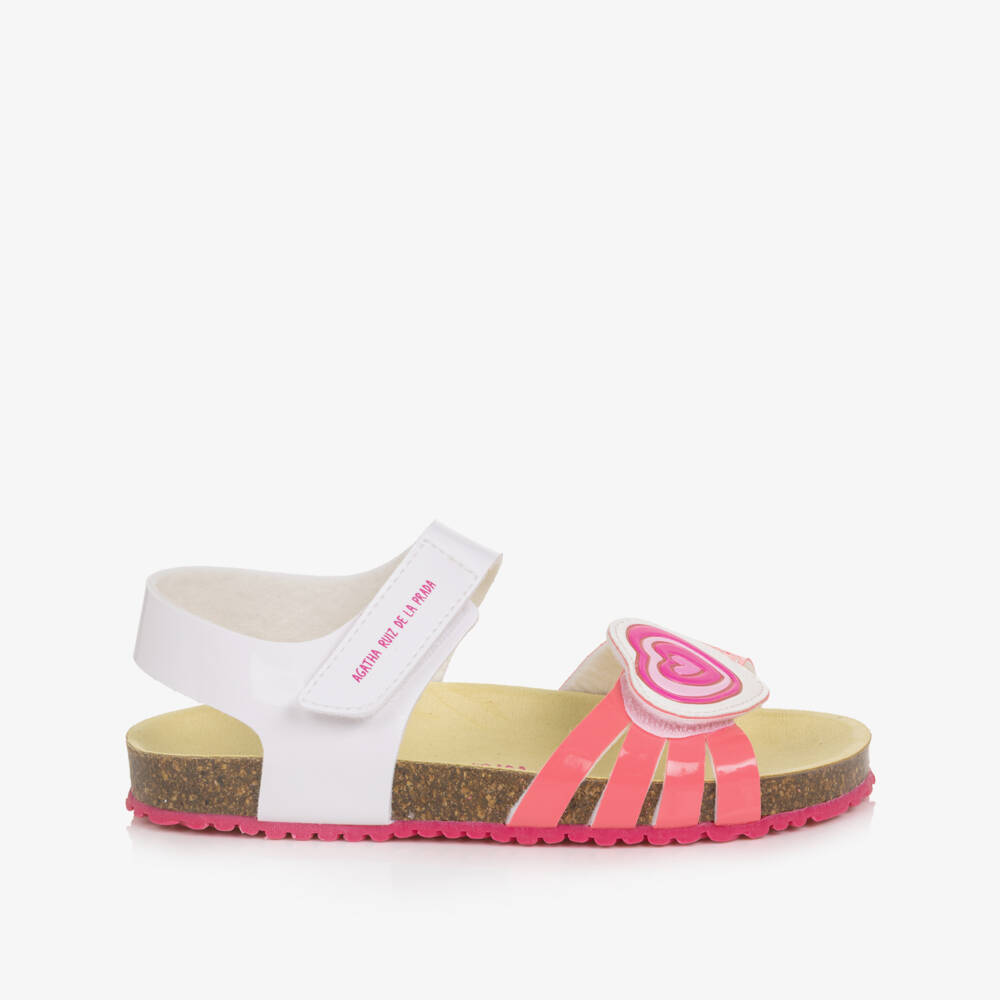 Agatha Ruiz de la Prada-Girls White & Pink Faux Leather Heart Sandals | Childrensalon Outlet