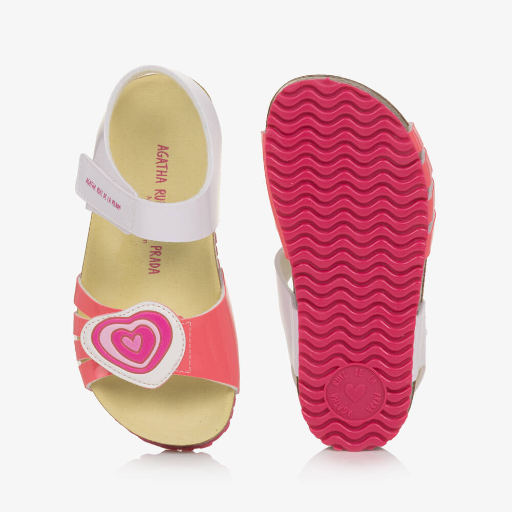 Agatha Ruiz de la Prada-Girls White & Pink Faux Leather Heart Sandals | Childrensalon Outlet