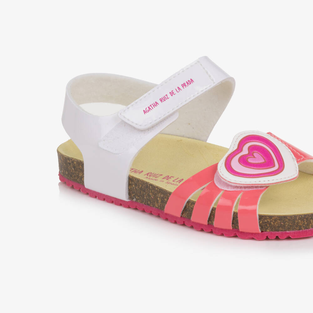Agatha Ruiz de la Prada-Girls White & Pink Faux Leather Heart Sandals | Childrensalon Outlet