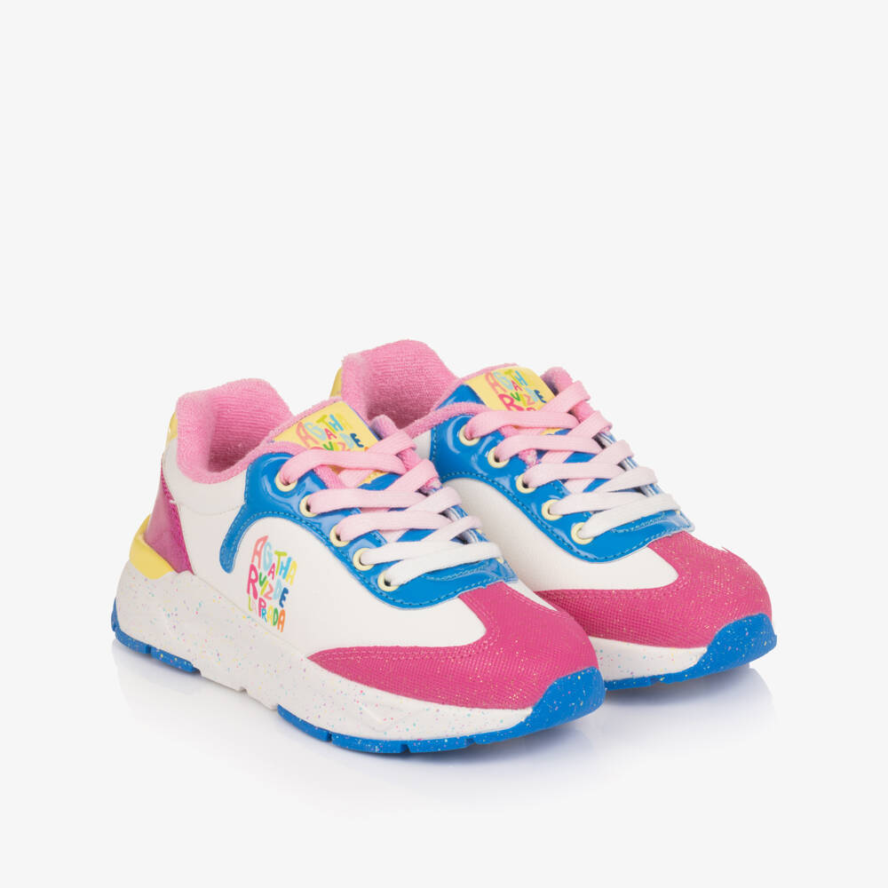 Agatha Ruiz de la Prada-Girls White & Pink Faux Leather Lace Up Trainers | Childrensalon Outlet