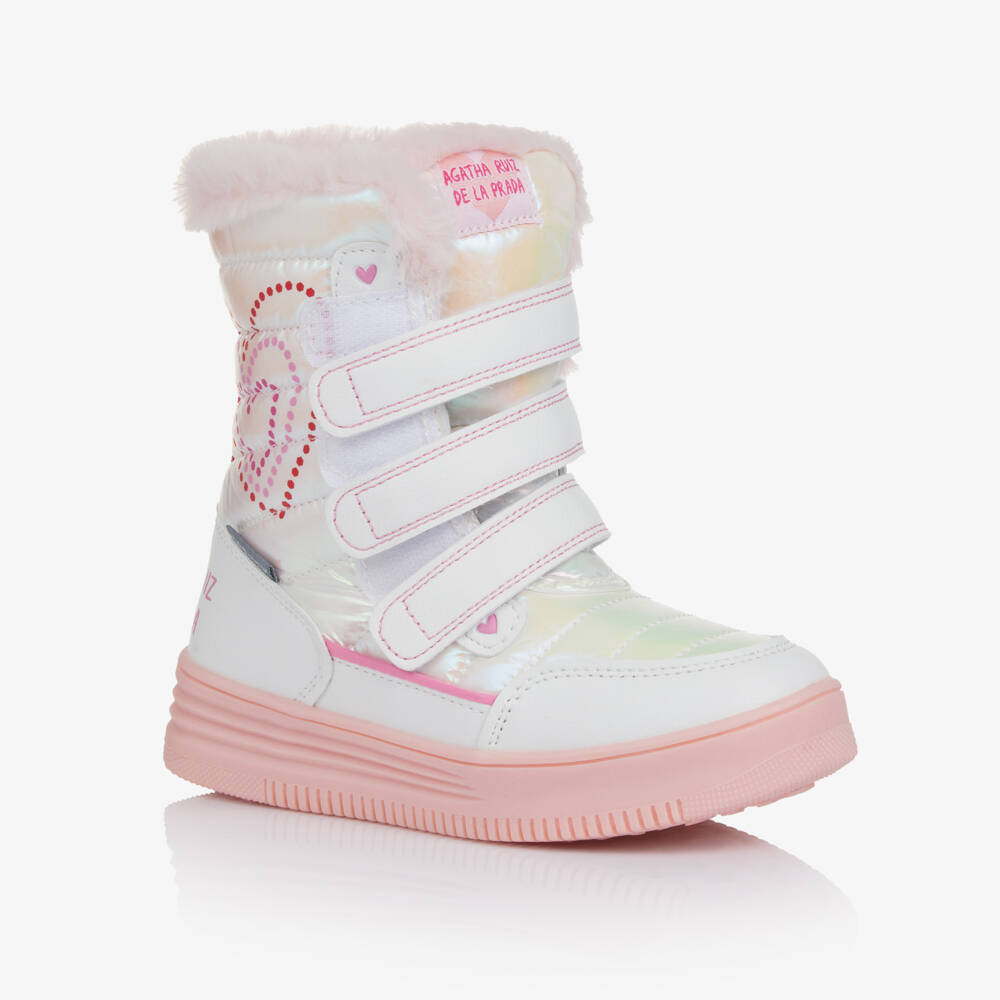 Agatha Ruiz de la Prada-Girls White & Pink Iridescent Snow Boots | Childrensalon Outlet