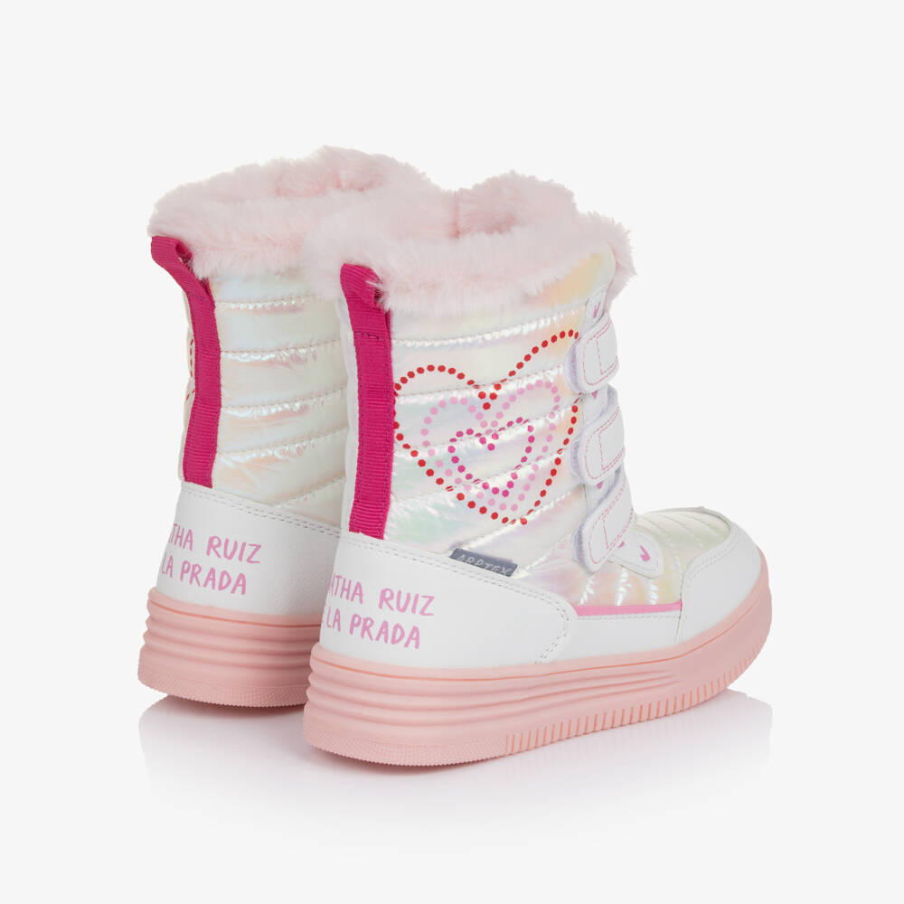 Agatha Ruiz de la Prada-Girls White & Pink Iridescent Snow Boots | Childrensalon Outlet