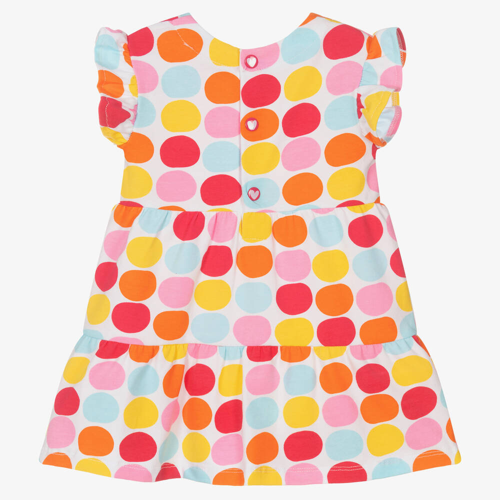 Agatha Ruiz de la Prada Girls White Polka Dot Cotton Dress Childrensalon Outlet