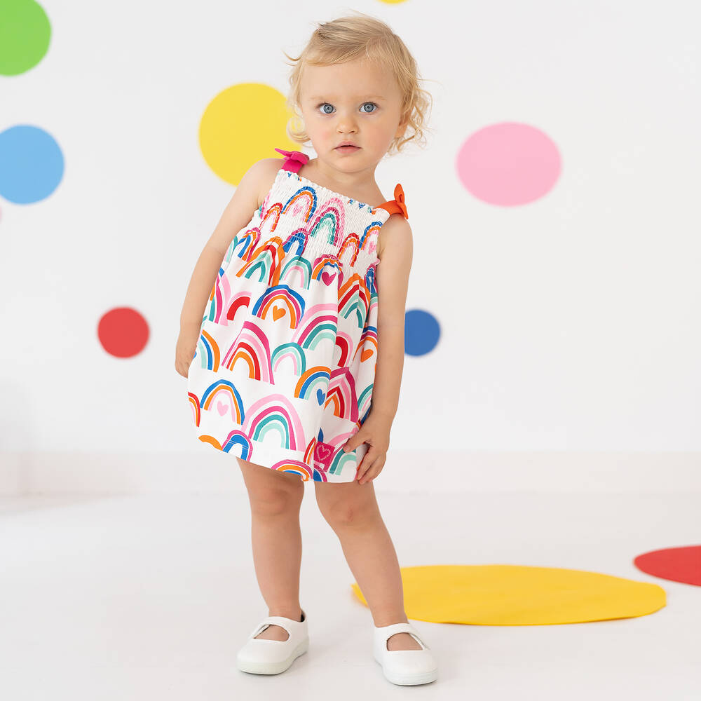 Agatha Ruiz de la Prada-Girls White Rainbow Print Cotton Sun Dress | Childrensalon Outlet